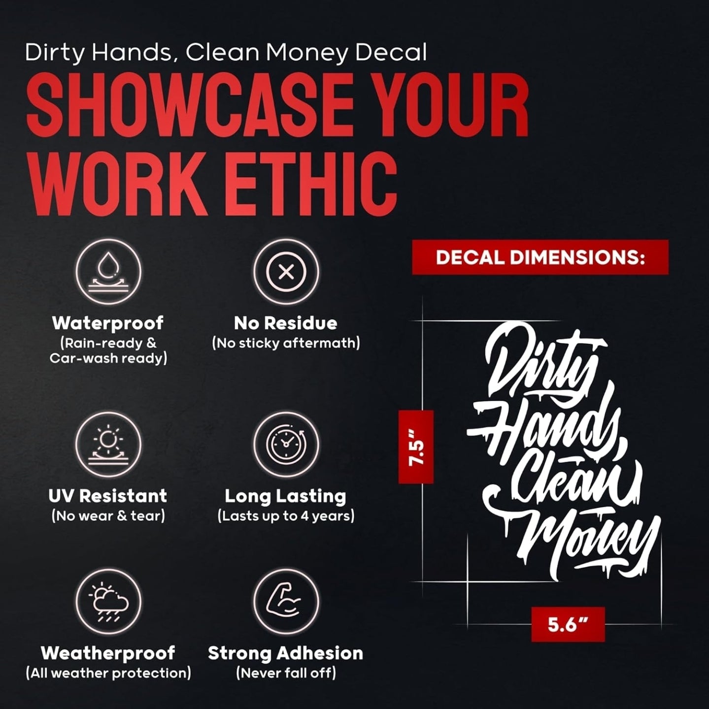 Dirty Hands Clean Money Decal for Car Truck Toolbox 7.5x5.5 Inches Motivational Sticker