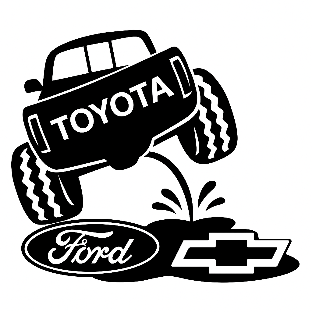 Toyota on Chevy and ford. Classic truck rivals decal redesigned 8x7 inches