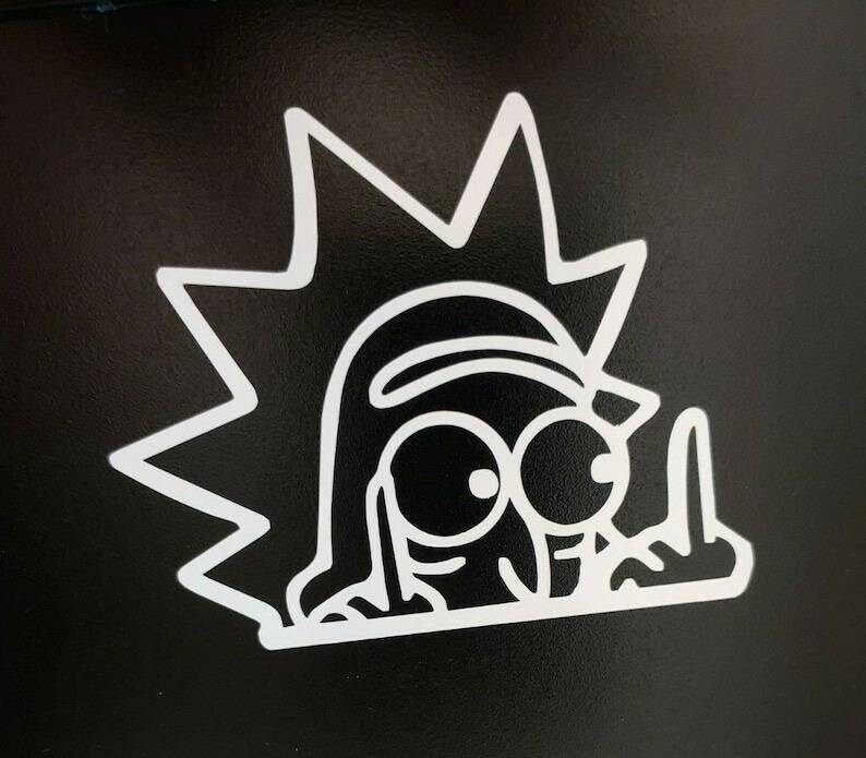 Parody Rick and Morty Middle Finger Vinyl Sticker Decal