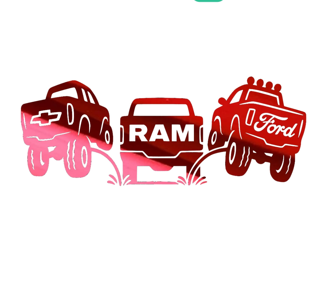 Chevy and Ford pee on Ram decal. Funny classic redesign sticker for trucks.
