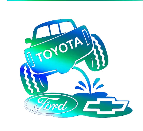 Toyota on Chevy and ford. Classic truck rivals decal redesigned 8x7 inches