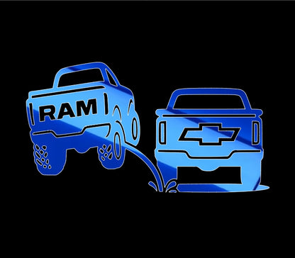 Ram pee on Chevy, truck rivals decal, Bumper sticker, funny decal