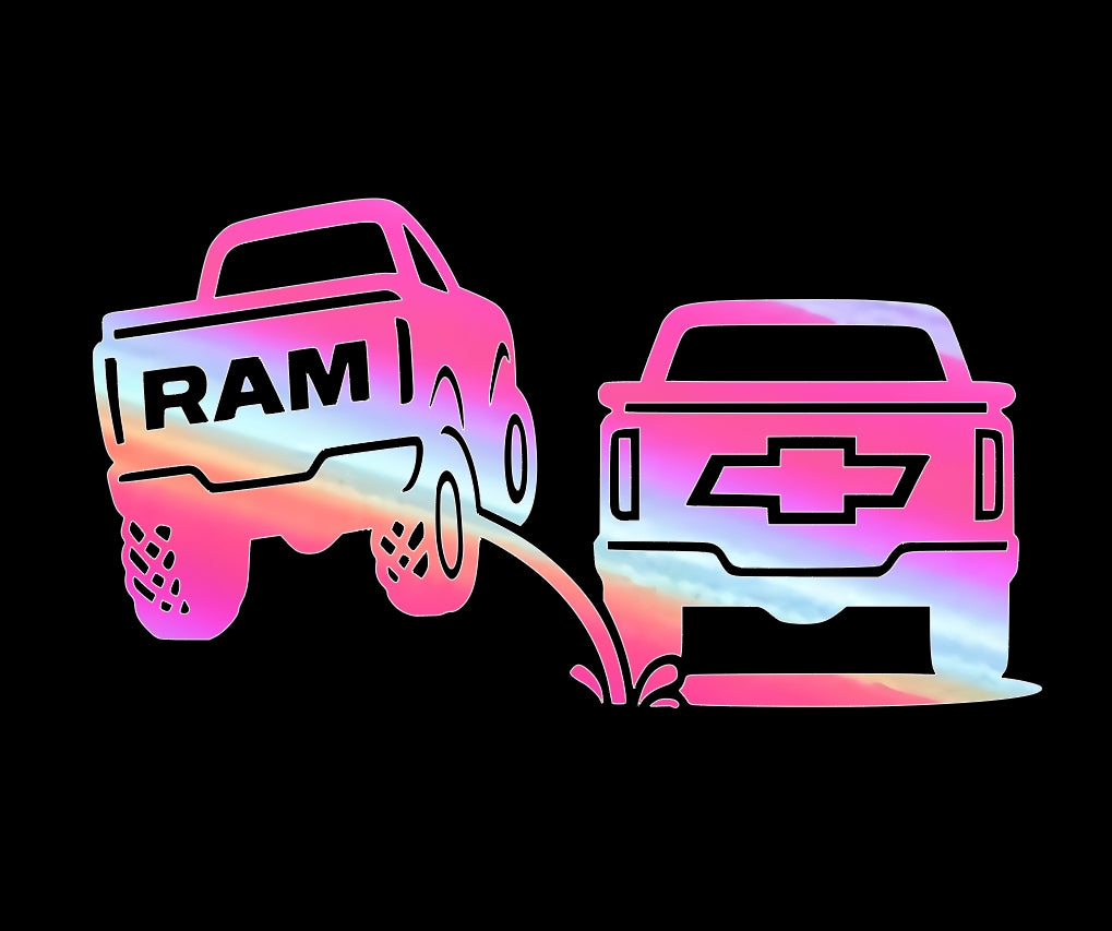 Ram pee on Chevy, truck rivals decal, Bumper sticker, funny decal