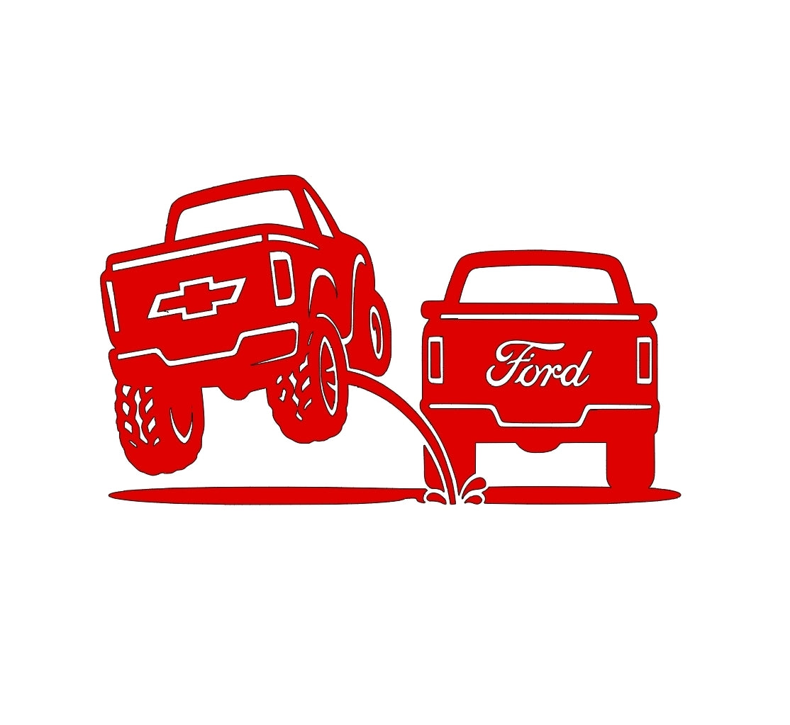 New design Chevy pee on Ford decal | Truck rivals | rear window decals | Silverado