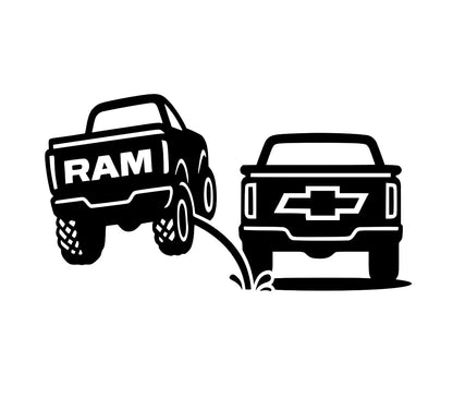 Ram pee on Chevy, truck rivals decal, Bumper sticker, funny decal