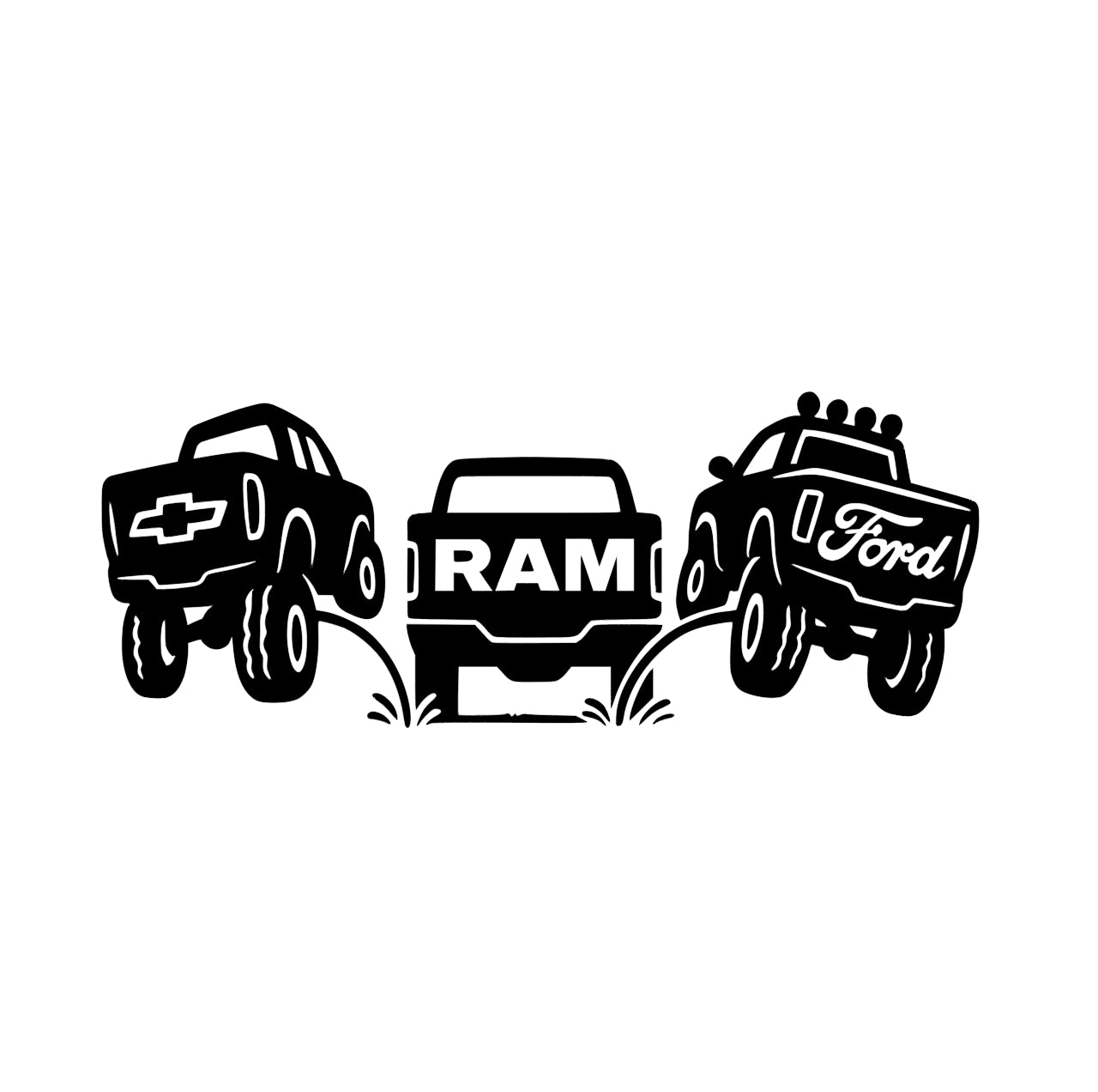 Chevy and Ford pee on Ram decal. Funny classic redesign sticker for trucks.