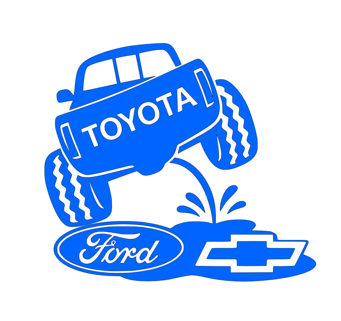 Toyota on Chevy and ford. Classic truck rivals decal redesigned 8x7 inches