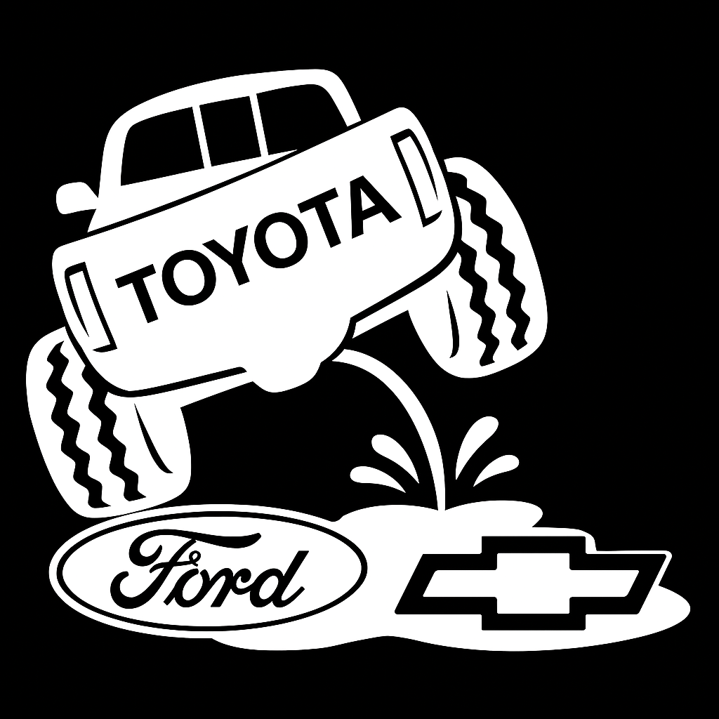 Toyota on Chevy and ford. Classic truck rivals decal redesigned 8x7 inches