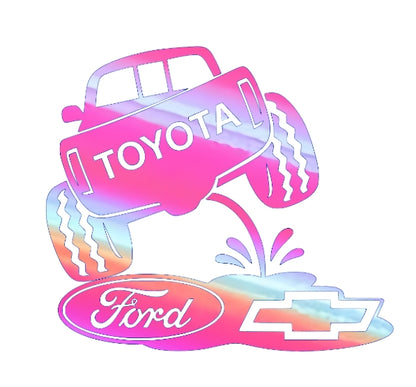 Toyota on Chevy and ford. Classic truck rivals decal redesigned 8x7 inches