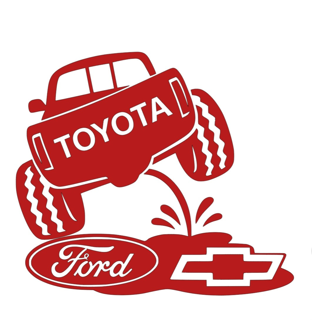 Toyota on Chevy and ford. Classic truck rivals decal redesigned 8x7 inches