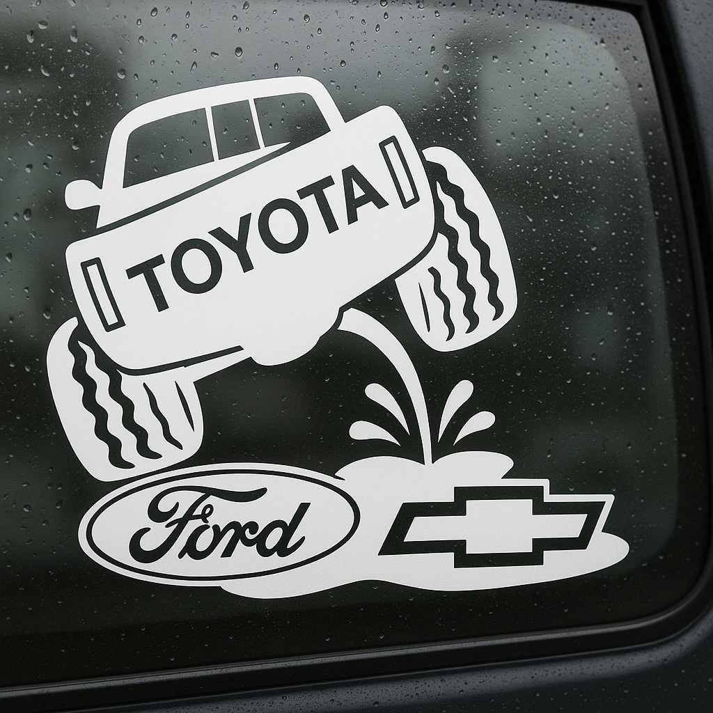 Toyota on Chevy and ford. Classic truck rivals decal redesigned 8x7 inches