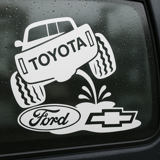 Toyota on Chevy and ford. Classic truck rivals decal redesigned 8x7 inches