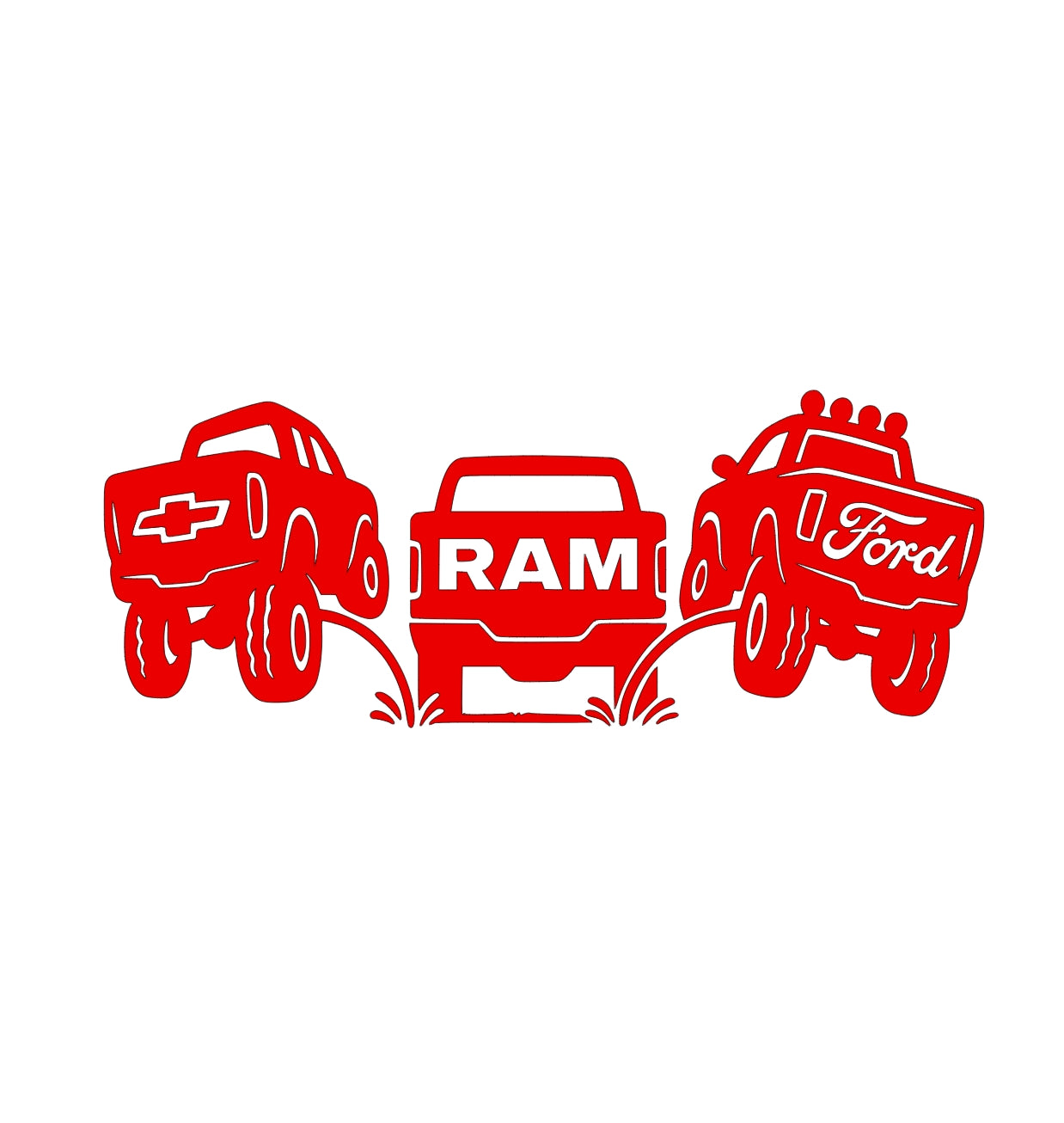 Chevy and Ford pee on Ram decal. Funny classic redesign sticker for trucks.