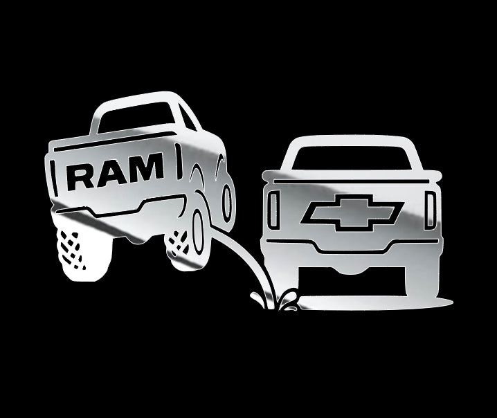 Ram pee on Chevy, truck rivals decal, Bumper sticker, funny decal