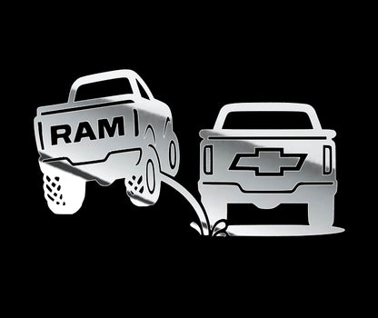 Ram pee on Chevy, truck rivals decal, Bumper sticker, funny decal