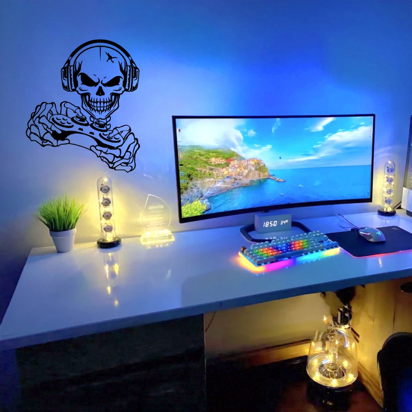 Large Skeleton Gaming Wall Sticker for Bedroom & Gaming Room Decoration Decorative