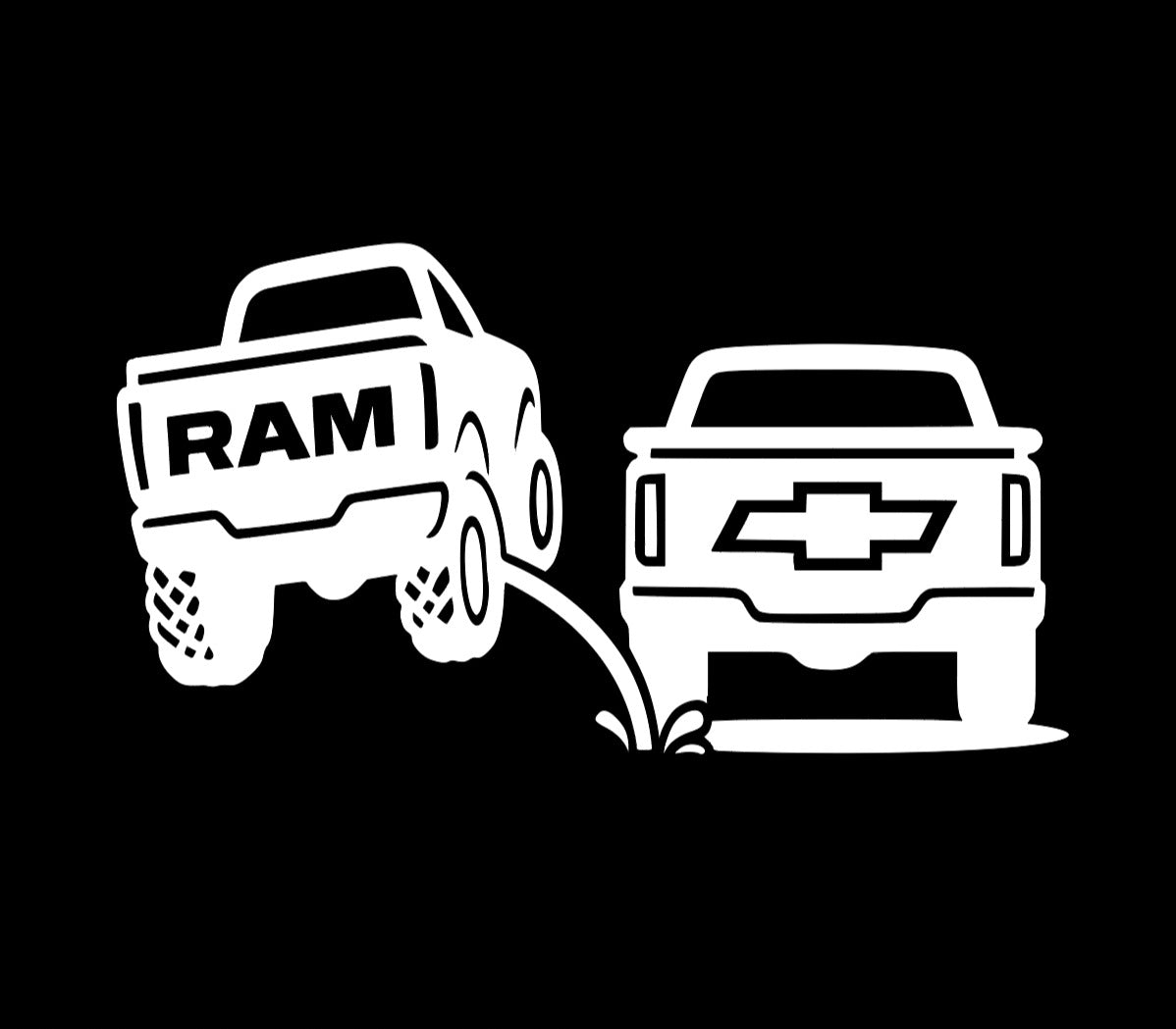 Ram pee on Chevy, truck rivals decal, Bumper sticker, funny decal