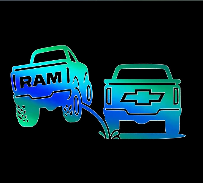 Ram pee on Chevy, truck rivals decal, Bumper sticker, funny decal