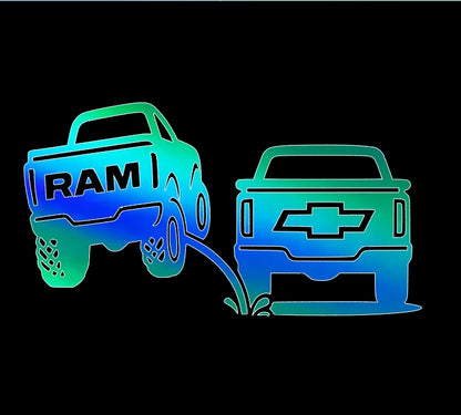 Ram pee on Chevy, truck rivals decal, Bumper sticker, funny decal