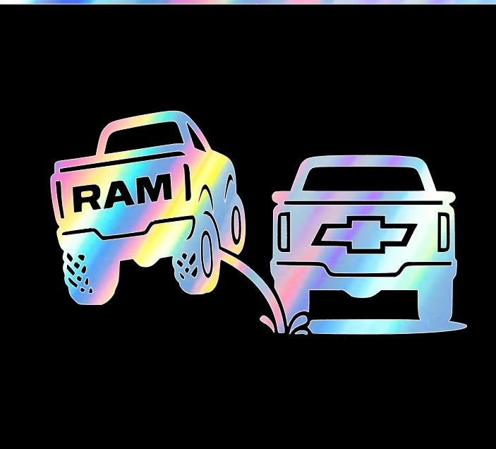 Ram pee on Chevy, truck rivals decal, Bumper sticker, funny decal