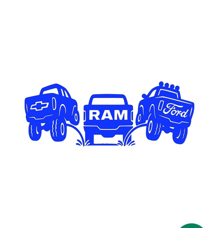Chevy and Ford pee on Ram decal. Funny classic redesign sticker for trucks.
