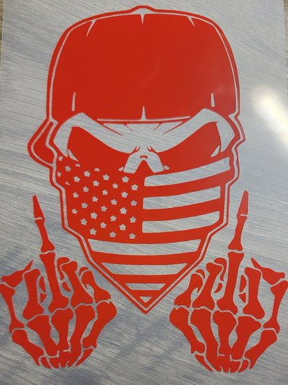 American flag skull middle finger | vinyl decal | premium vinyl | patriotic | multiple sizes and colors