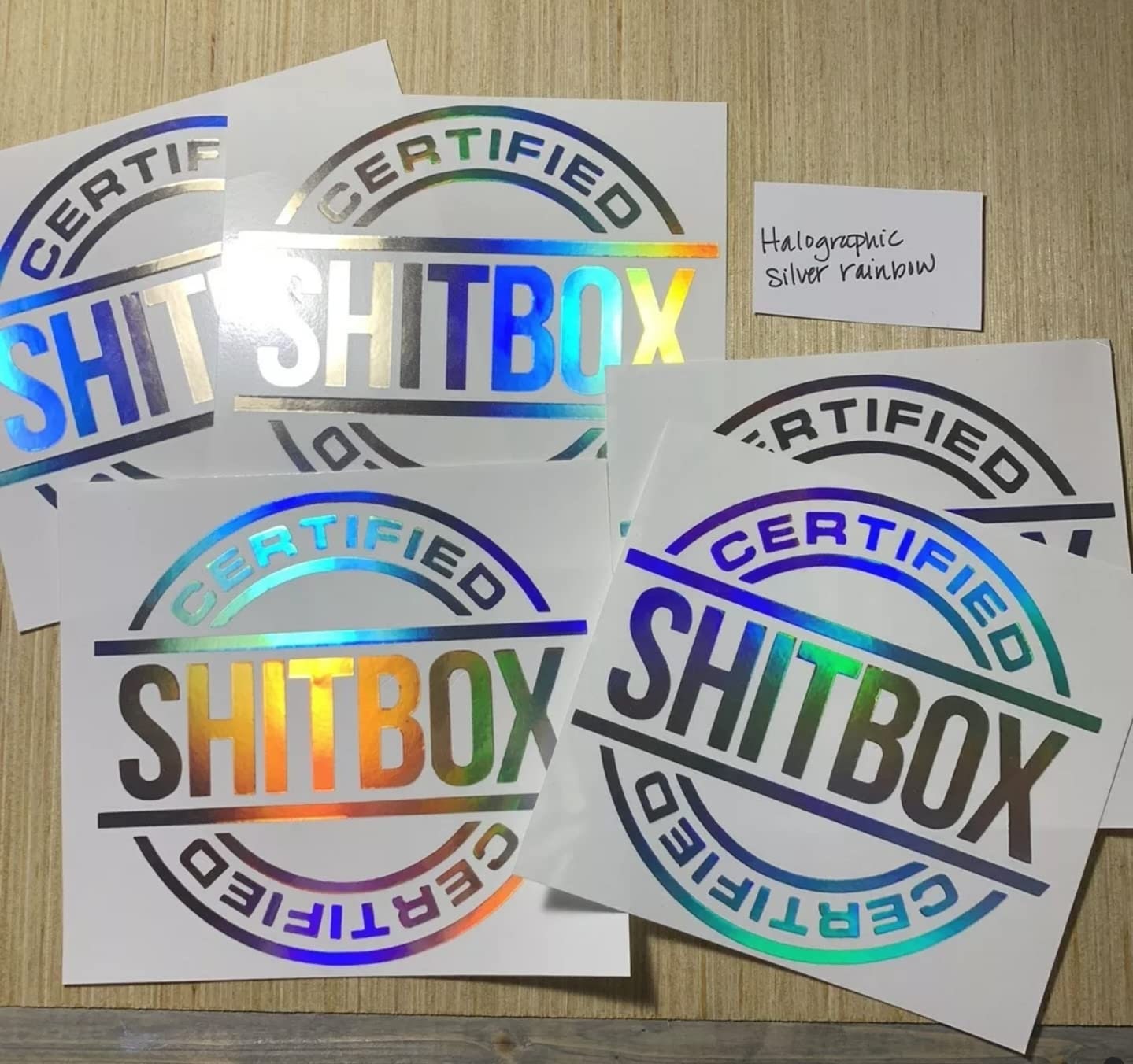 Sticker certified shitbox car chrome oil slick sticker drift stance japanese dub rat look hot rod - vinyl decal - wall car laptop tablet