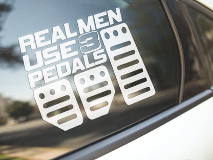 Real men use 3 pedals vinyl car truck decal, standard stick shift decal