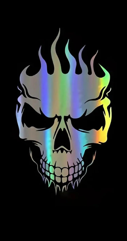 Fire skull holographic laser car truck window decal. evil decal