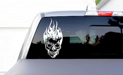 Fire skull large truck car decal bumper sticker wallart multiple colors available.