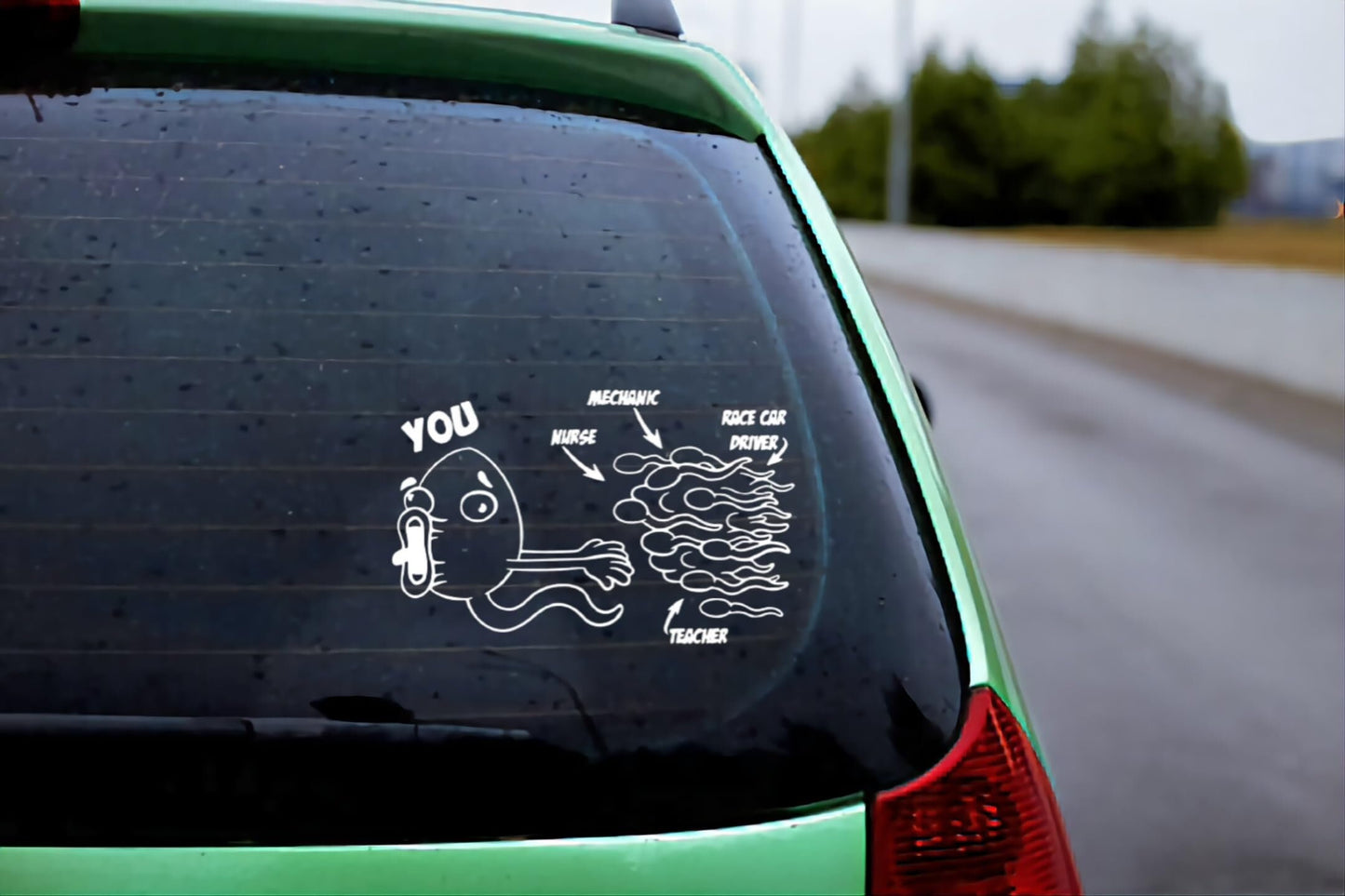 Funny sperm decal for car, truck or any flat smooth surface