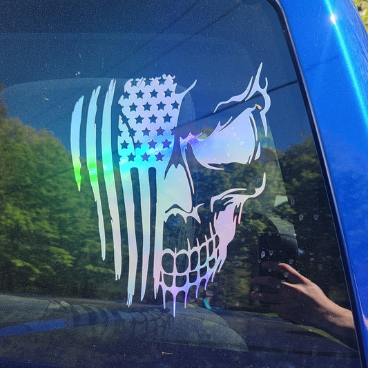 Distressed american flag skull | vinyl decal | patriotic