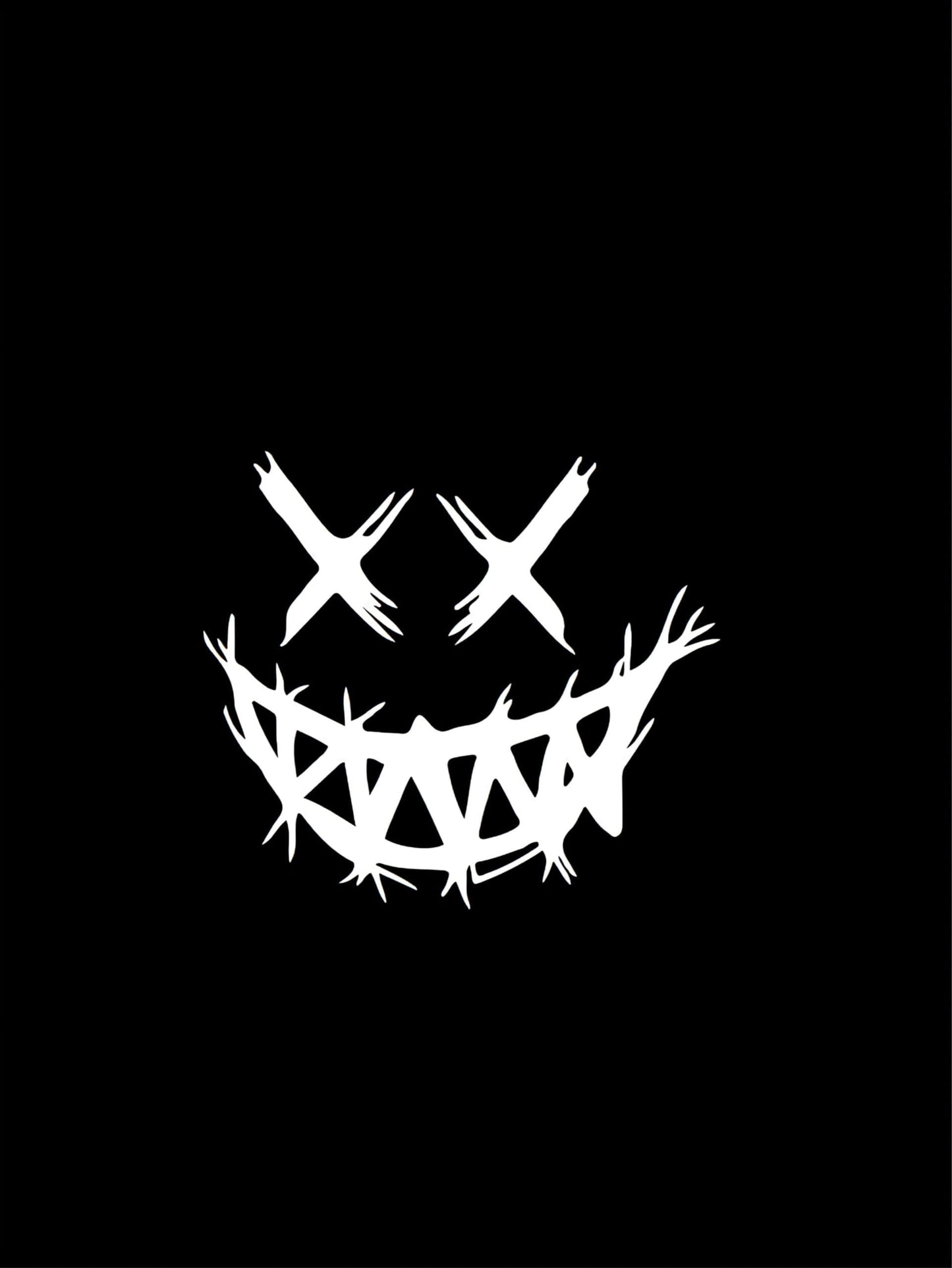 Evil smiling face, x eyes grinning car or truck decal