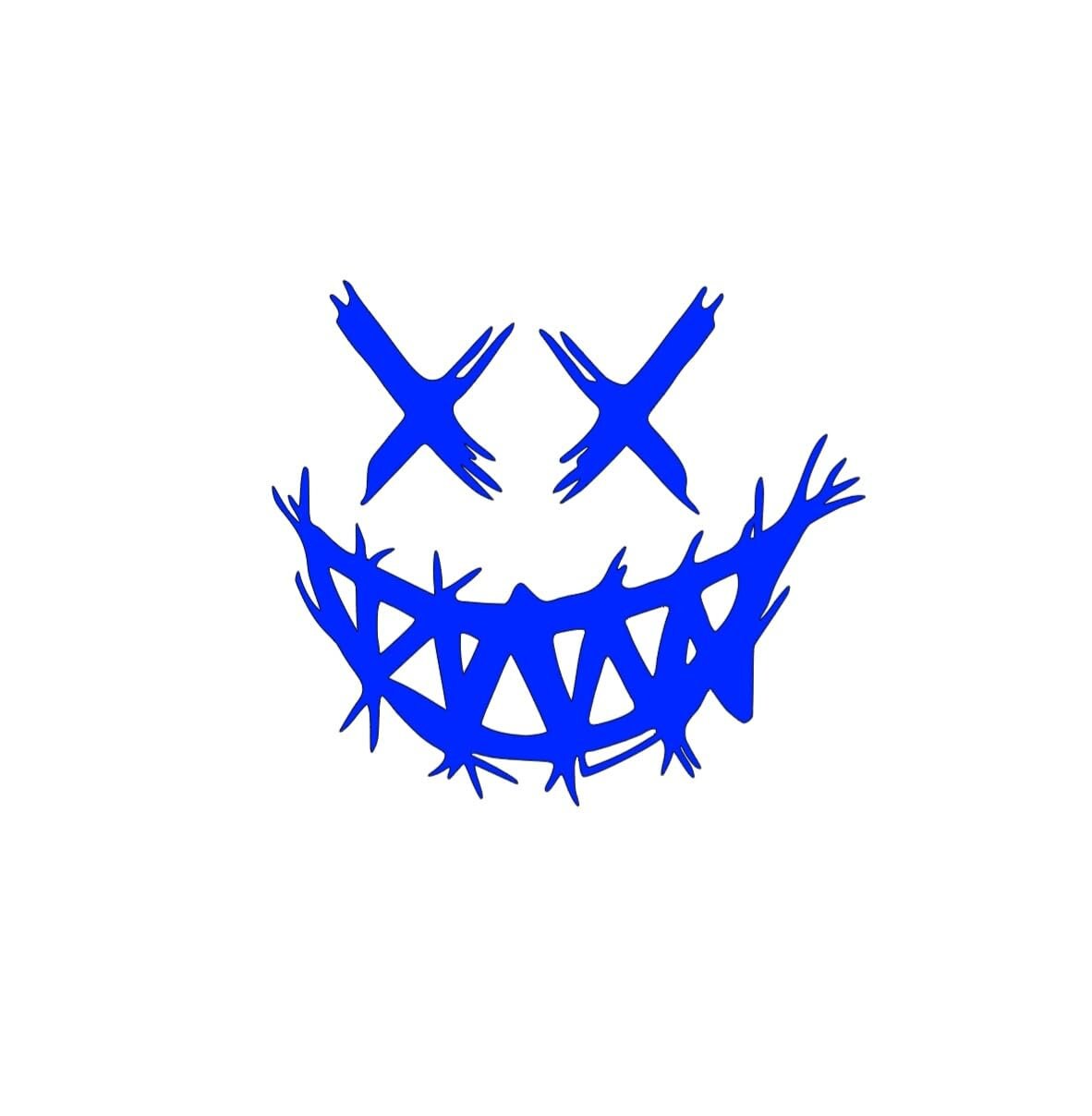 Evil smiling face, x eyes grinning car or truck decal