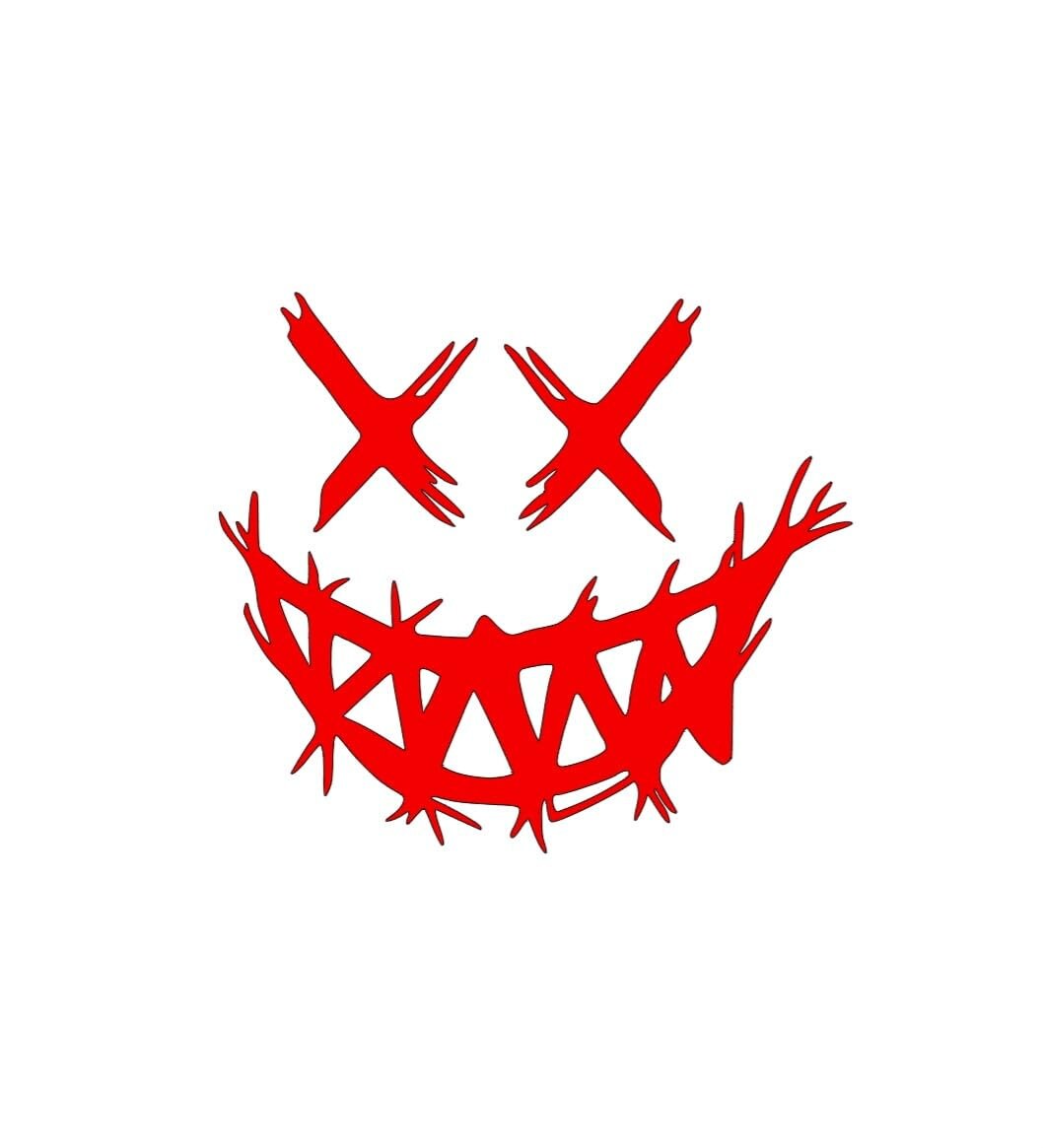 Evil smiling face, x eyes grinning car or truck decal