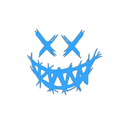 Evil smiling face, x eyes grinning car or truck decal